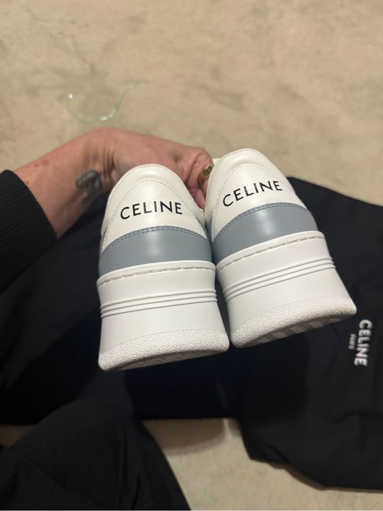 Celine White and Light Blue Leather Platform Sneaker